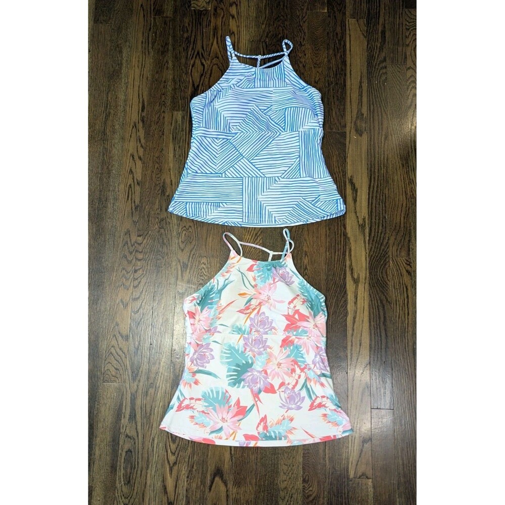 Raisins Swim Tops Size XL Striped Floral Tankini High Neckline NWOT Lot Of 2